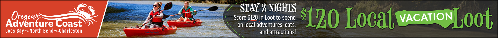 Kayaking on river and $120 Local Vacation Loot Promotion