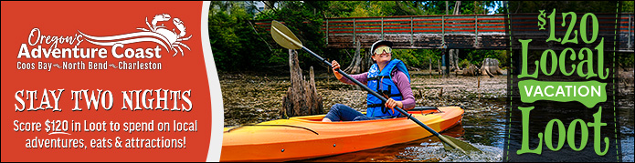Woman kayaking and Stay 2 Nights and get $120 in Local Vacation Loot to Spend