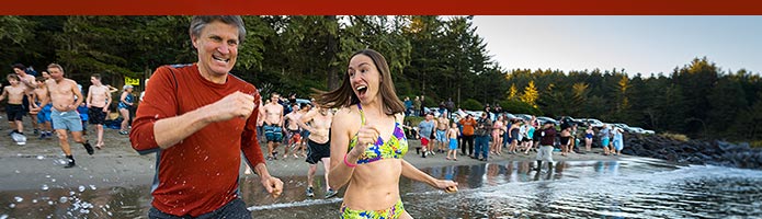 polar bear plunge into the pacific ocean on New Year’s Day