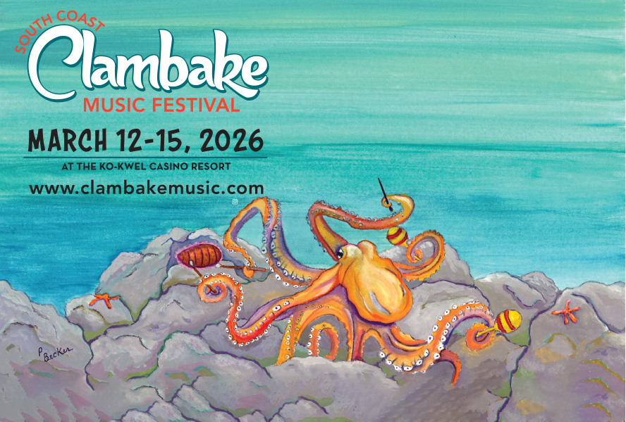 Artist rendering of an octopus lounging on a seaside rocky outcropping.