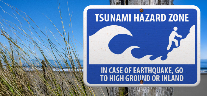 Tsunami Hazard Zone Sign near beach